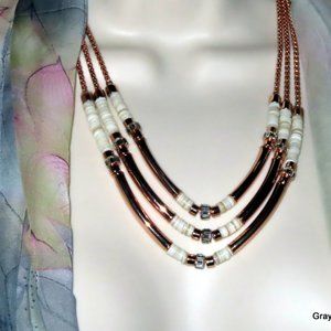 Stunning Henri Bendel Necklace • Adjustable 3 Strands Rose Gold Metal, Crystals